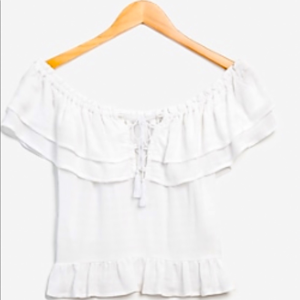EXPRESS Women top ! UNUSED Shadow Stripe Off The Shoulder
Lace-Up Top